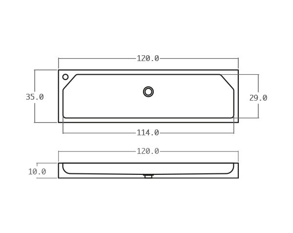 WC sink in limestone - Technical plan 120 cm