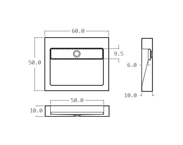 Gutter washbasin in limestone - Technical plan 60 cm