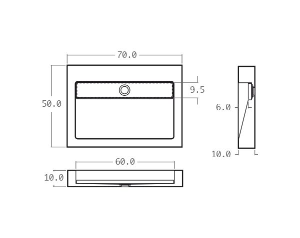 Gutter washbasin in limestone - Technical plan 70 cm