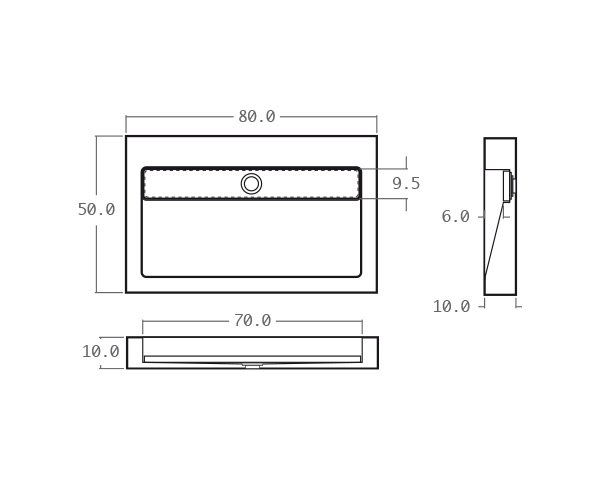 Gutter washbasin in limestone - Technical plan 80 cm