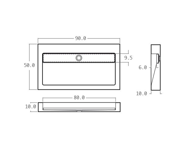 Gutter washbasin in limestone - Technical plan 90 cm