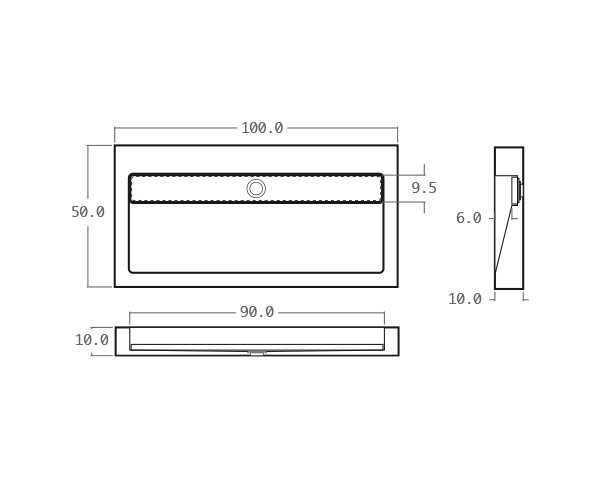 Gutter washbasin in limestone - Technical plan 100 cm