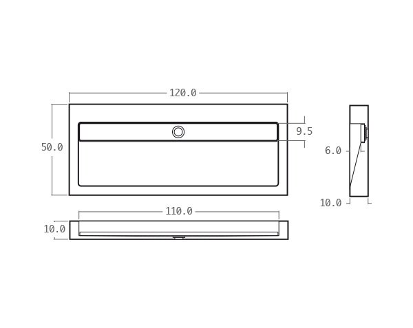 Gutter washbasin in limestone - Technical plan 120 cm
