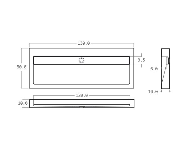 Gutter washbasin in limestone - Technical plan 130 cm