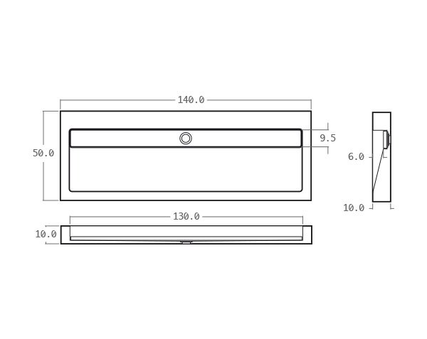 Gutter washbasin in limestone - Technical plan 140 cm