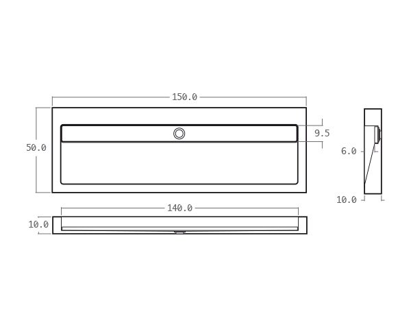 Gutter washbasin in limestone - Technical plan 150 cm