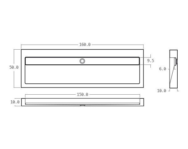 Gutter washbasin in limestone - Technical plan 160 cm