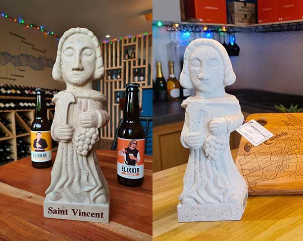 Saint-Vincent carving in Burgundy limestone - Wine cellar Gevrey Chambertin