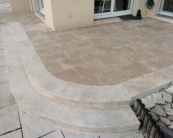 Custom-made staircase and terrace in natural stone – Outdoor landscaping