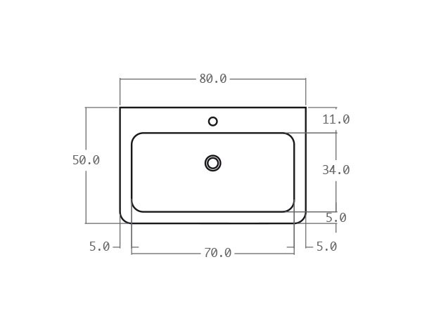 Natural limestone washbasin - Technical plan 80 cm
