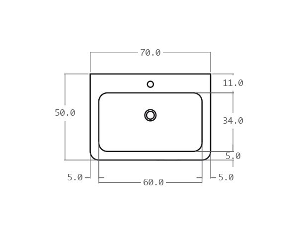 Natural limestone washbasin - Technical plan 70 cm