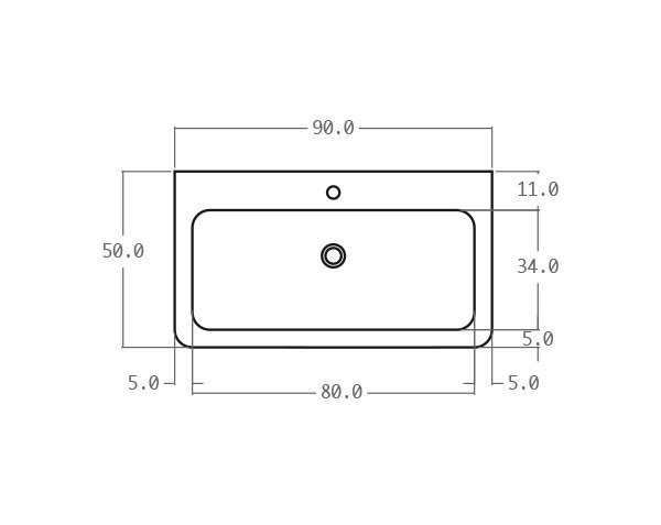 Natural limestone washbasin - Technical plan 90 cm