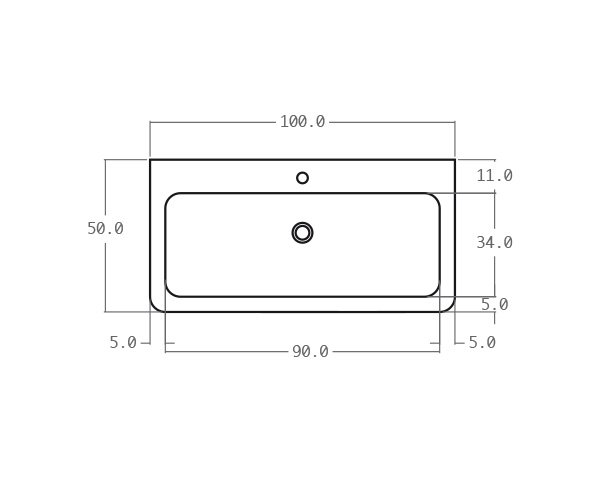Natural limestone washbasin - Technical plan 100 cm