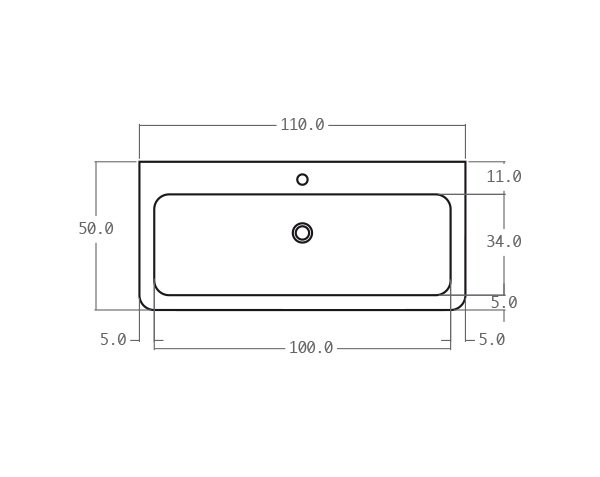 Natural limestone washbasin - Technical plan 110 cm