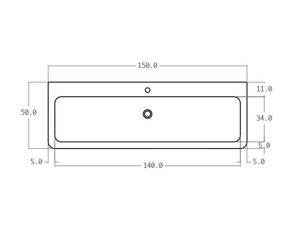 Natural limestone washbasin - Technical plan 150 cm