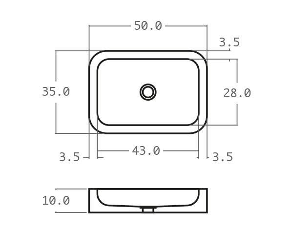 Raw stone basin with rounded edges - Technical plan 50 cm