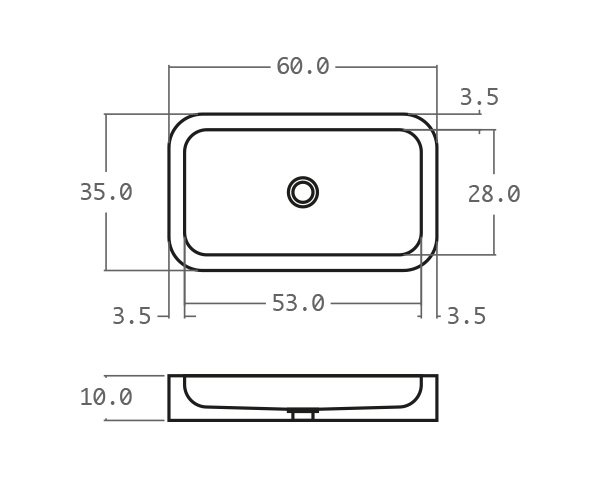 Raw stone basin with rounded edges - Technical plan 60 cm