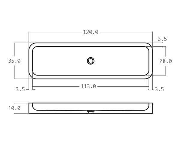 Raw stone basin with rounded edges - Technical plan 120 cm