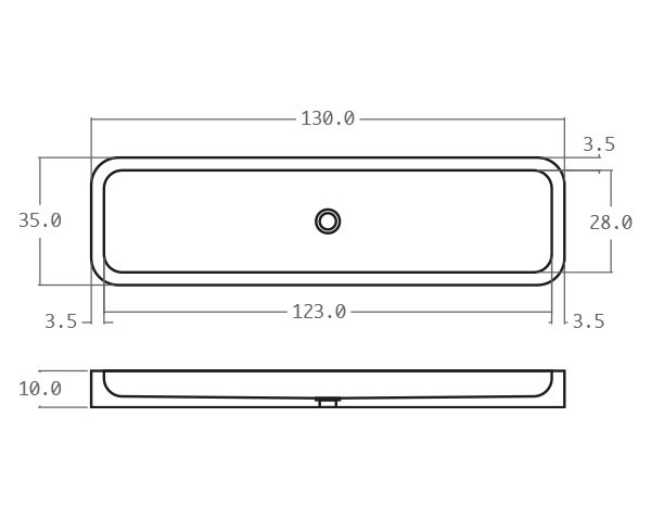 Raw stone basin with rounded edges - Technical plan 130 cm