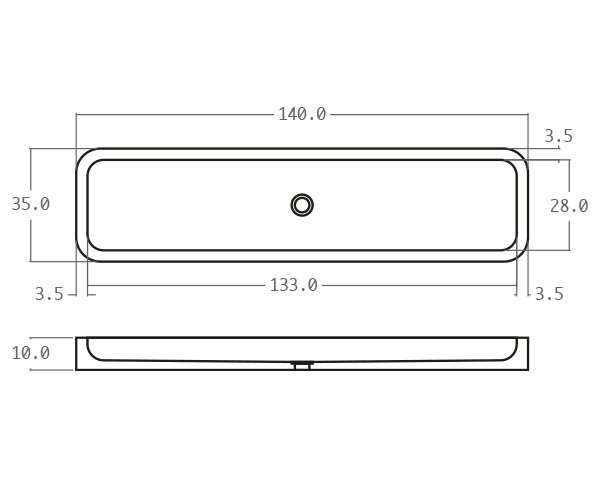 Raw stone basin with rounded edges - Technical plan 140 cm