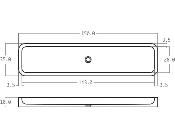Raw stone basin with rounded edges - Technical plan 150 cm