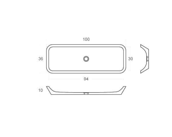Burgundy limestone washbasin - Technical plan 100 cm