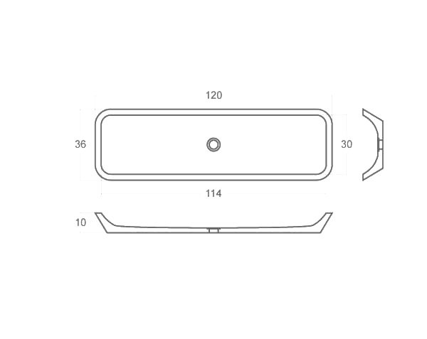 Burgundy limestone washbasin - Technical plan 120 cm