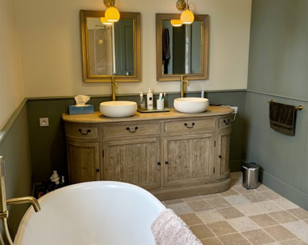 Stone flooring for bathroom - Small-format pavers and terracotta style tiles