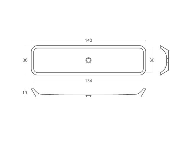 Burgundy limestone washbasin - Technical plan 140 cm