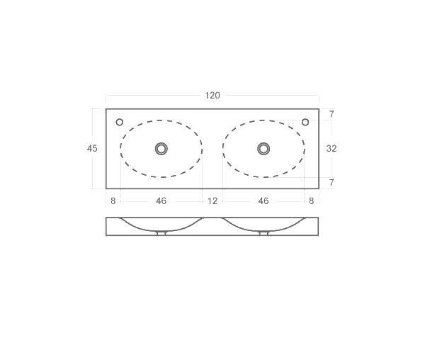 Round washbasin with double bowls - Technical plan 120 cm