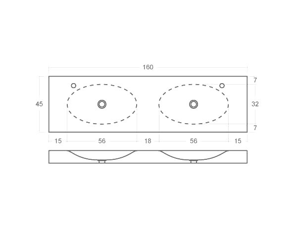 Round washbasin with double bowls - Technical plan 160 cm