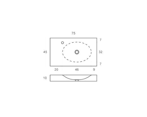 Round washbasin in limestone - Technical plan 75 cm