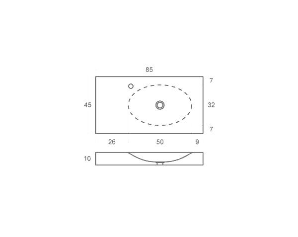 Round washbasin in limestone - Technical plan 85 cm