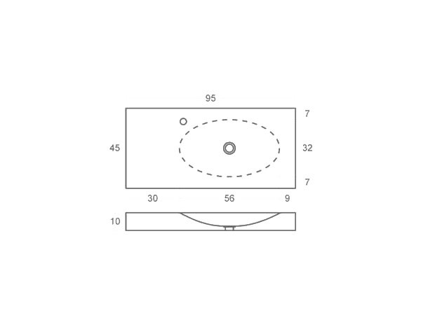 Round washbasin in limestone - Technical plan 95 cm