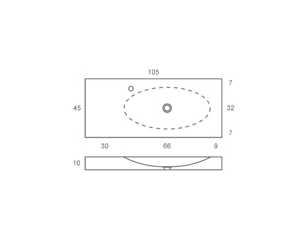 Round washbasin in limestone - Technical plan 105 cm