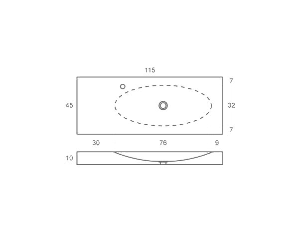 Round washbasin in limestone - Technical plan 115 cm