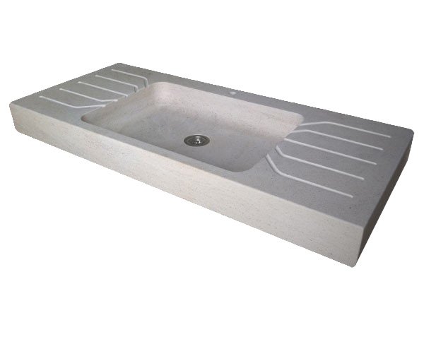Stone sink with drainboards and grooves - Charmot Light Honed