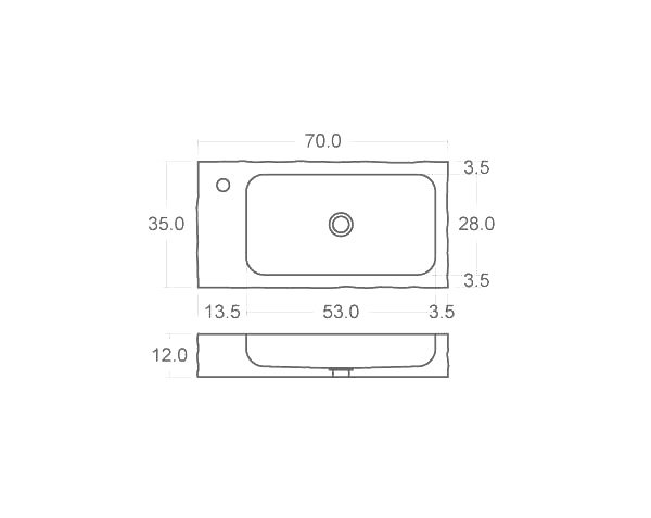 Outdoor Stone Sink - Technical plan 70 cm