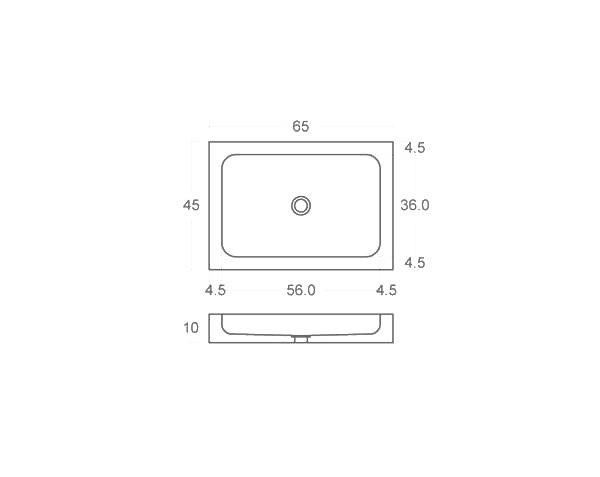 Rectangular washbasin in limestone - Technical plan 65 cm