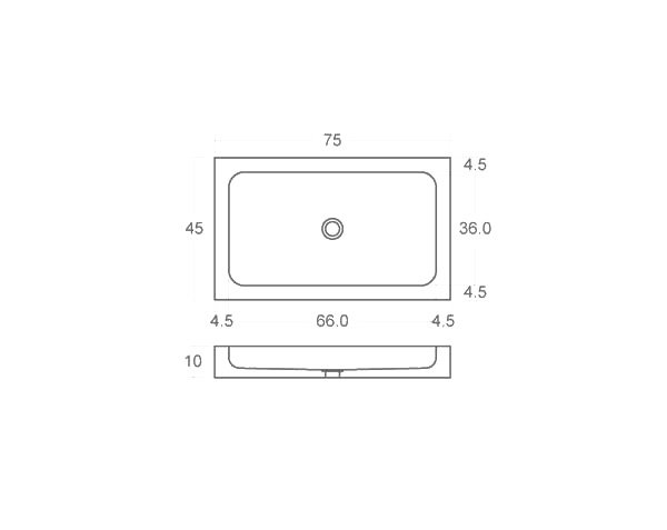 Rectangular washbasin in limestone - Technical plan 75 cm