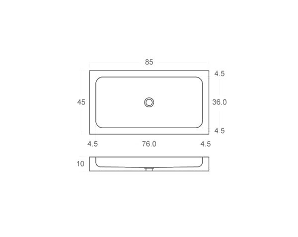 Rectangular washbasin in limestone - Technical plan 85 cm
