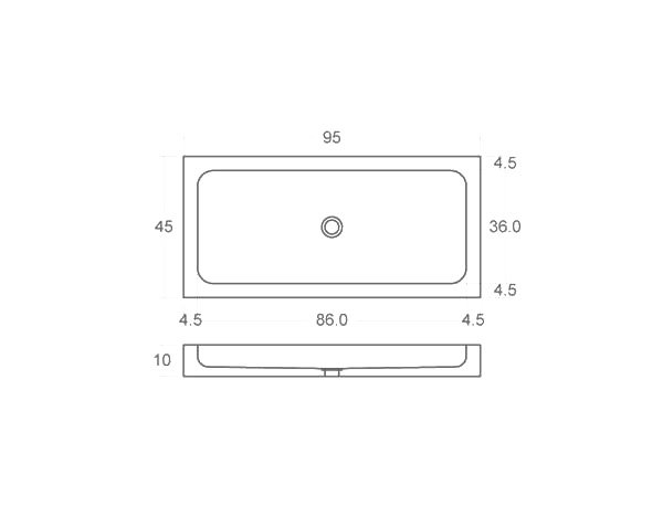 Rectangular washbasin in limestone - Technical plan 95 cm