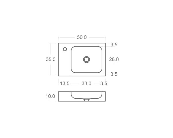 Limestone hand washbasin - Technical plan 50 cm