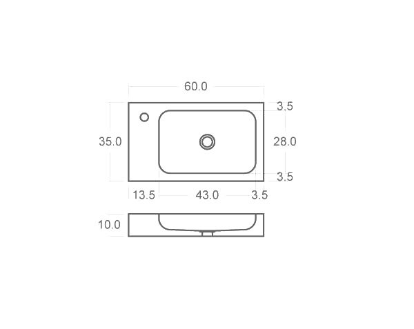 Limestone hand washbasin - Technical plan 60 cm