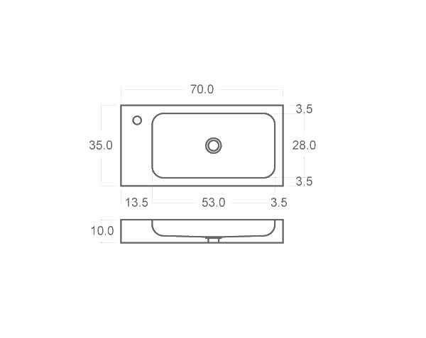 Limestone hand washbasin - Technical plan 70 cm