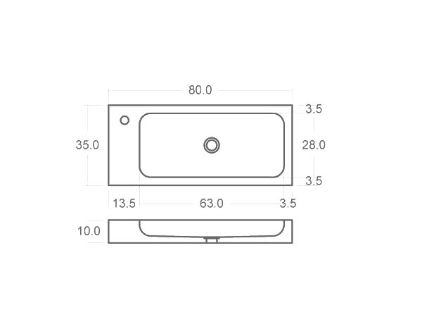 Limestone hand washbasin - Technical plan 80 cm