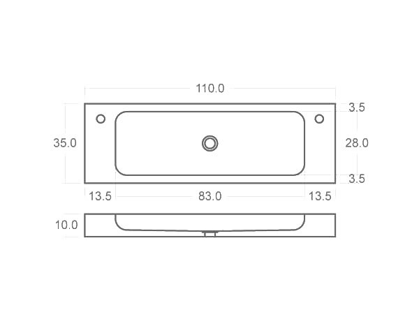 Limestone hand washbasin - Technical plan 110 cm