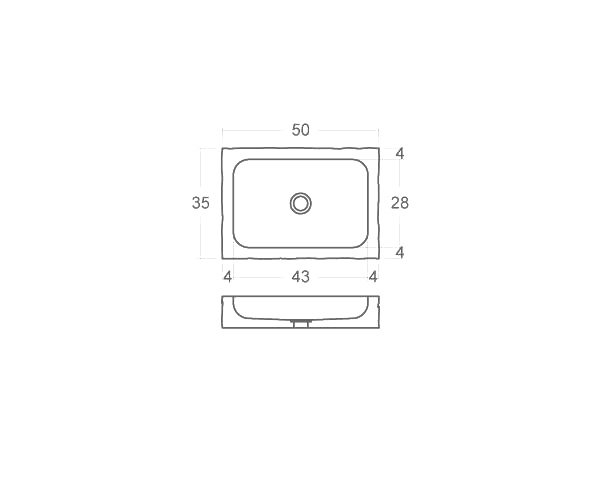 Raw stone basin - Technical plan 50 cm