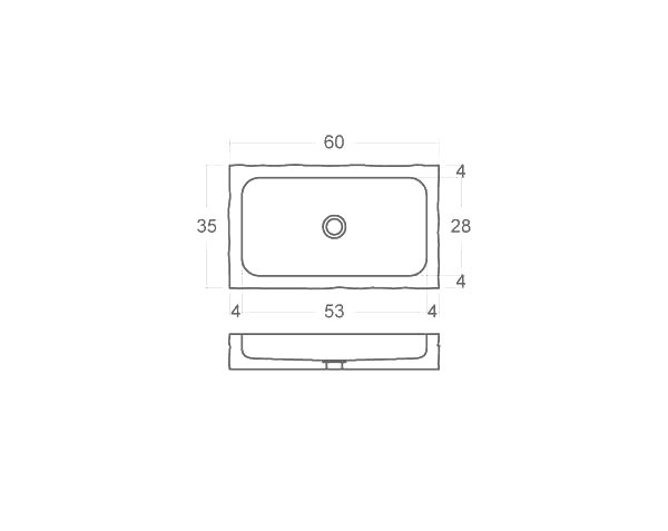 Raw stone basin - Technical plan 60 cm