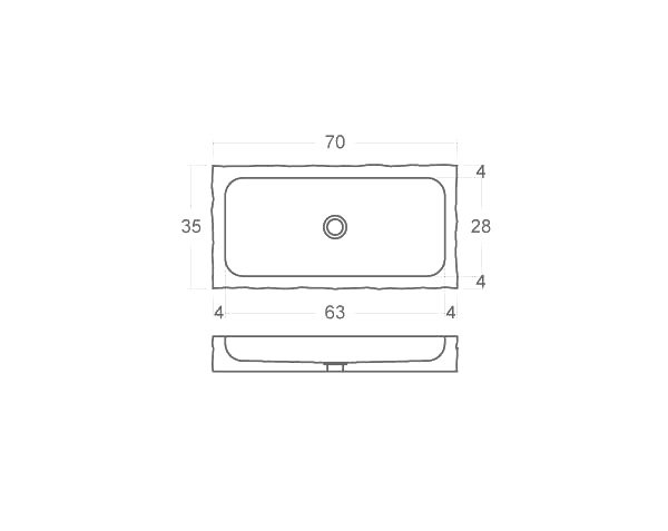 Raw stone basin - Technical plan 70 cm